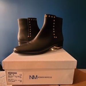 Neiman Marcus Anais Leather Gold Stud Booties